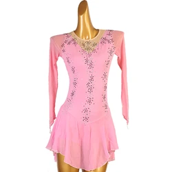 Figure Skating Dress Women girl Ice Skating Dress Gymnastics Costume custom pink crystal rhinestone  B203