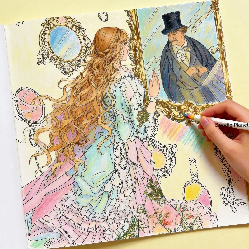 A European Style Retro Palace Style Coloring Copy Book, Include Patterns of Girls/angels/flowers/vines, 24 Pages, Large-sized