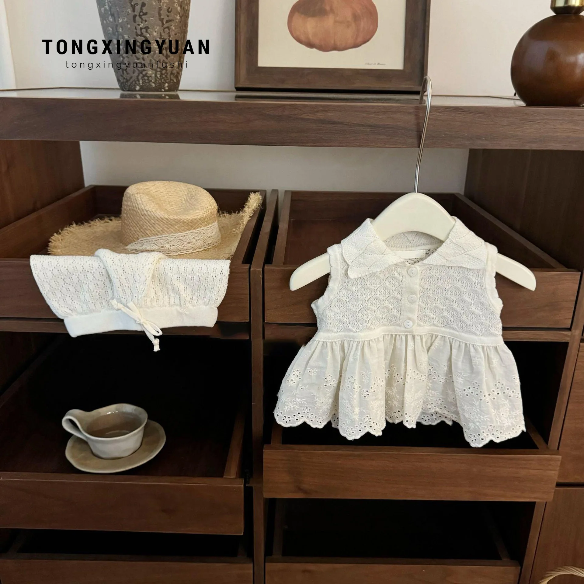 2026 Spring New Korean Baby Girl Sweet Hollow Vest Shorts Foreign Style Suit Spring and Summer Clothes
