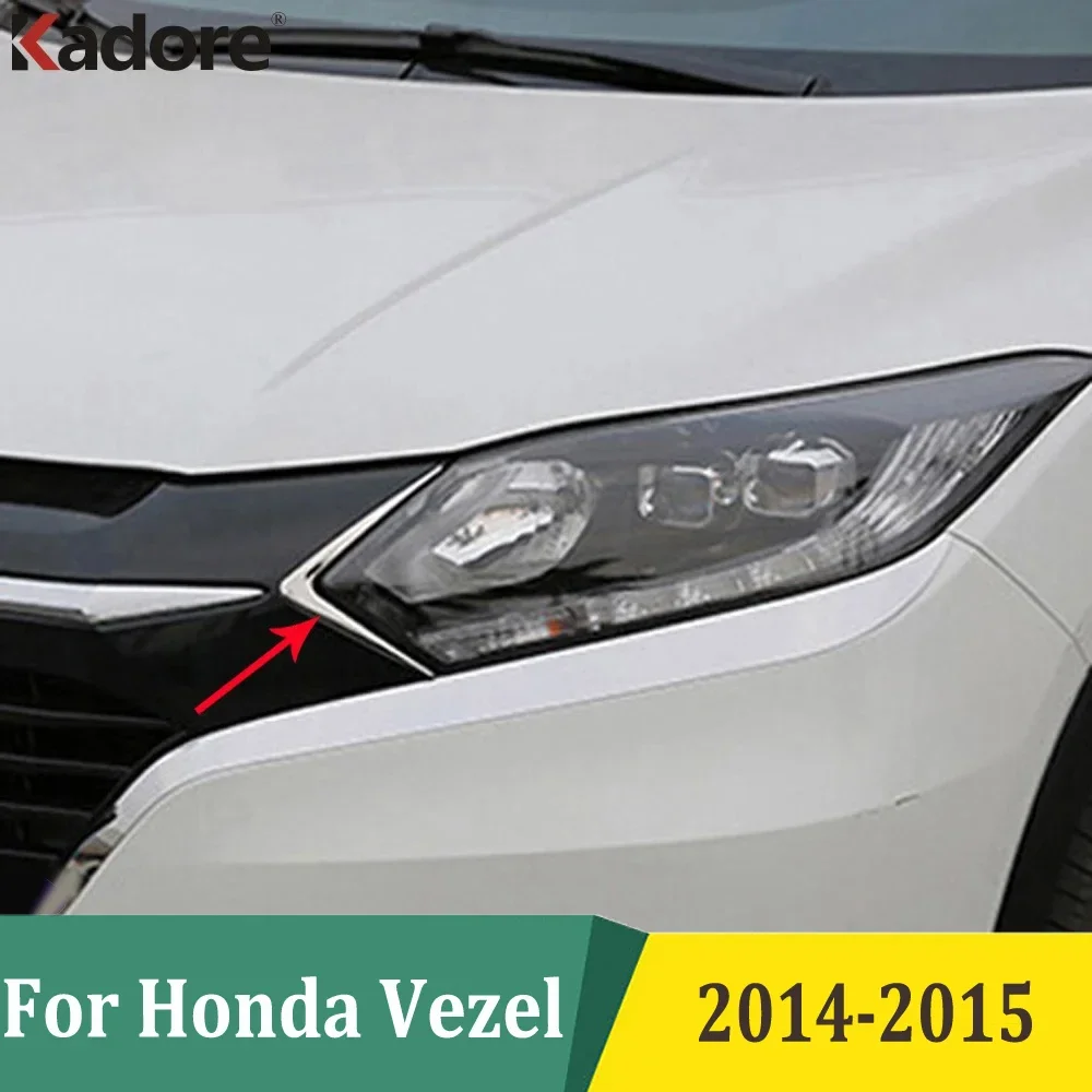 

For Honda Vezel 2014 2015 Chrome Headlight Eyebrow Strips Front Head Light Lamp Cover Trim Car Exterior Accessories