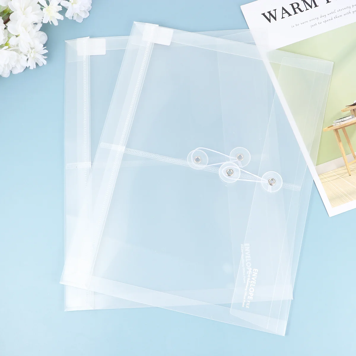 

10Pcs Clear File Folder A4 Plastic Envelope with Button Closure Waterproof Dustproof Document Organizer for Home Office School
