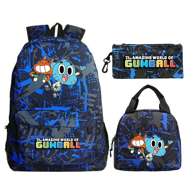 The Amazing World of Gumball 3pcs Set School Bags Primary Students Bookbag Boys Girl Outdoor Backpack Gift Cartoon Rucksack Gift