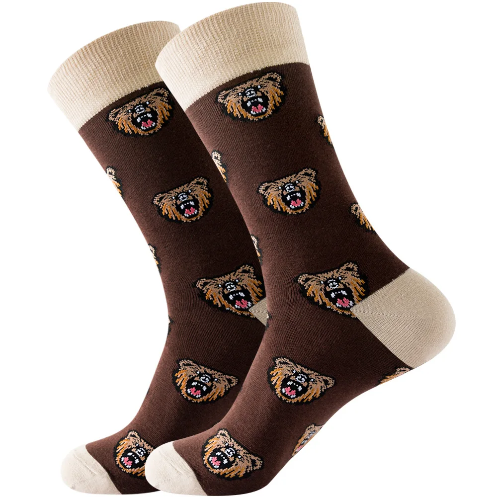 Fashion Socks Cool Men Animal Head Tiger Bull Eagle Wolf Bear Leopard Patton Street Style Big Size New Mens Socks Cotton Tube