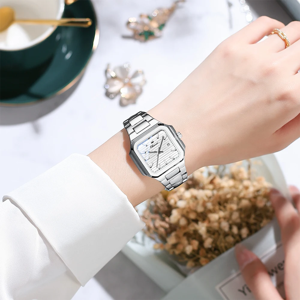 CHENXI Reloj de pareja Oro Plata Moda Casual Hombres Mujeres Relojes Calendario Banda de acero luminosa Relojes de pulsera de cuarzo para parejas