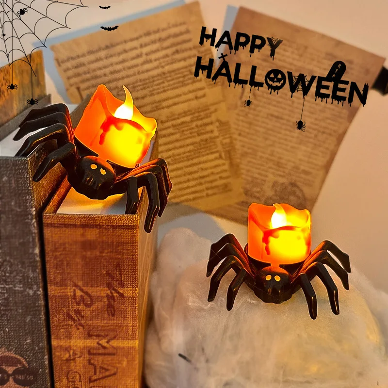12pcs Halloween Decorations Led Candle Light Plastic Spider Pumpkin Lamp For Home Bar Haunted House Halloween Party Decor