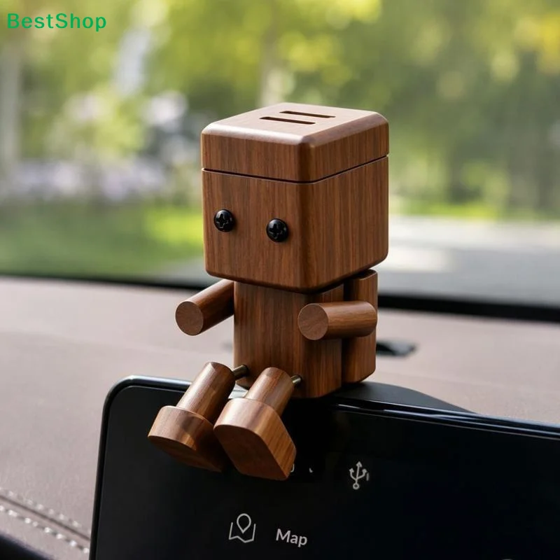 Solid Wooden Car Air Freshener Movable Figurine Car Interior Decoration Desktop Ornament Ideal Gift For Friends