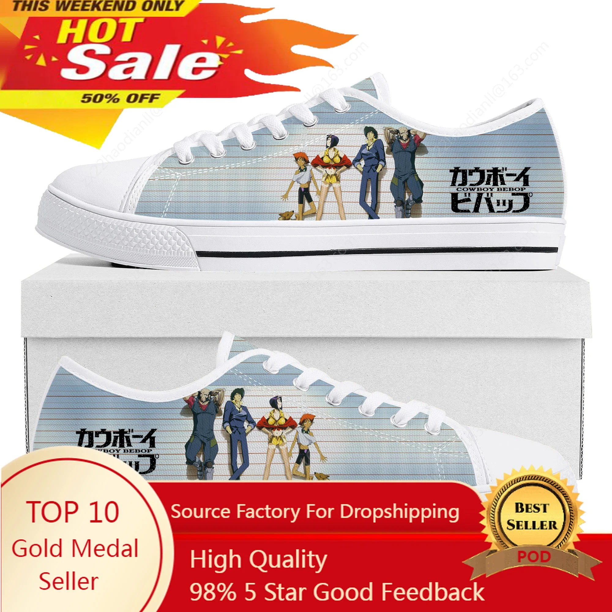 

Anime Comics Cowboy Bebop Low Top Sneakers Mens Womens Teenager Canvas High Quality Sneaker Couple Shoes Custom White Shoe