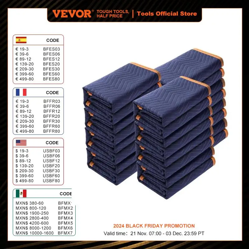 VEVOR 35/65 lbs Moving Blankets 12 Packs 80