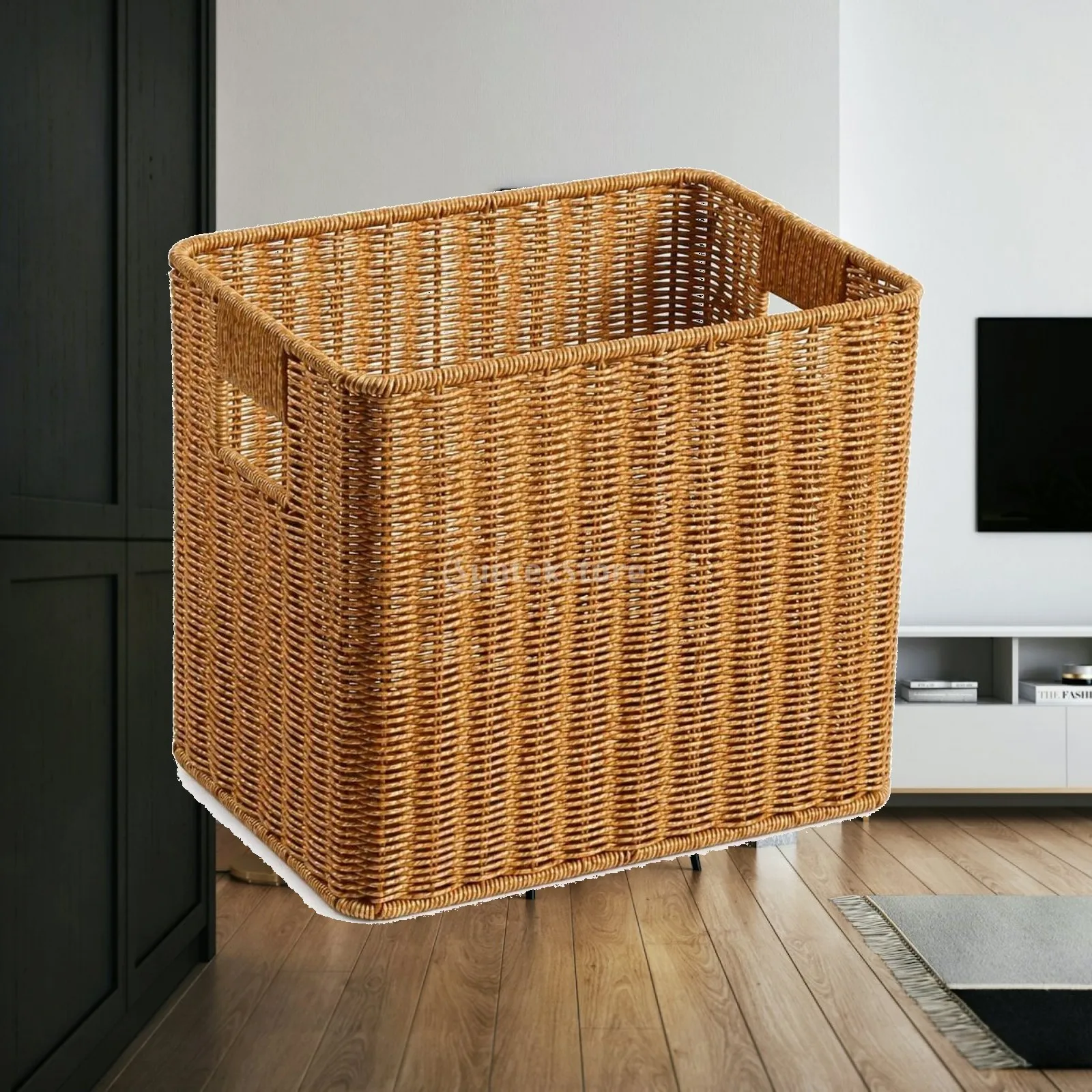 Office File Organizer Box with Handles Rattan Storage Basket for Desk Paper Vouchers