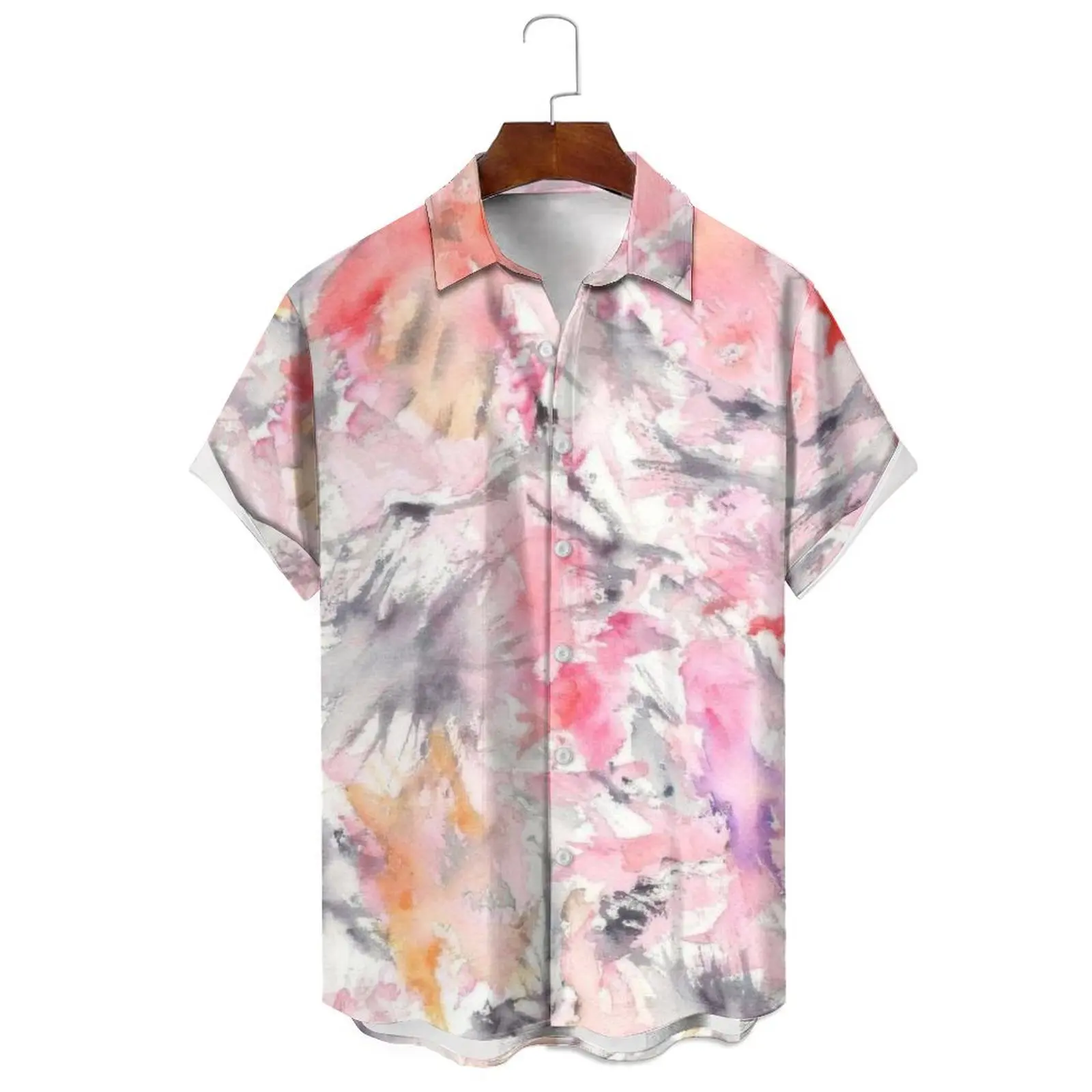 

Men's/Women's Relaxed Casual Breathable Summer Fashion Simple Tie-Dye Style Multiple Lapel Single-Breasted Short-Sleeved Shirt