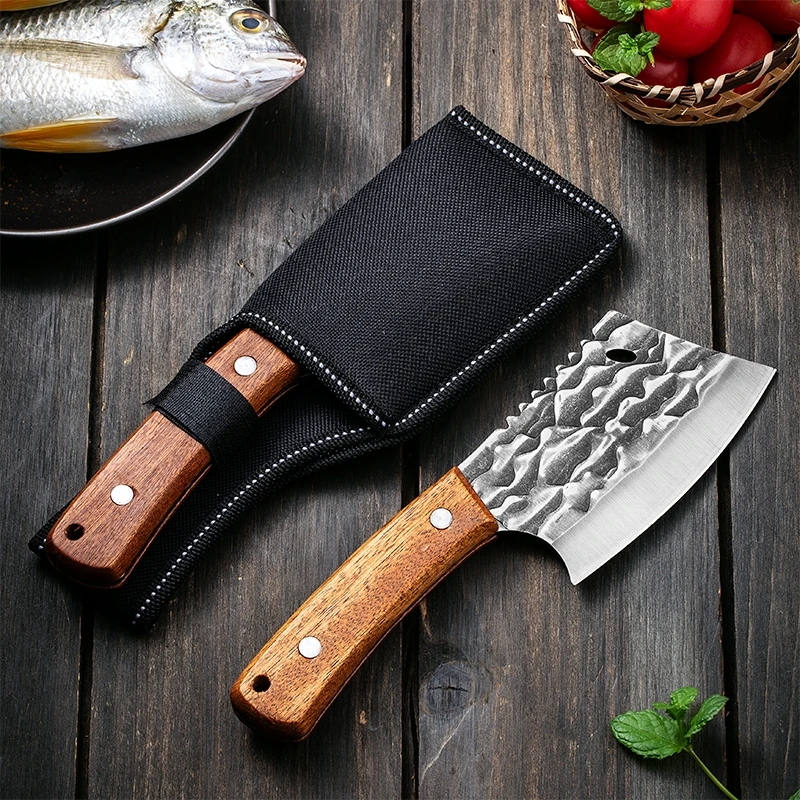 Multifunctional Forged Kitchen Knife with Solid Wood Handle Sharp Cooking Blade for Cutting Fish Meat Fruit Vegetables