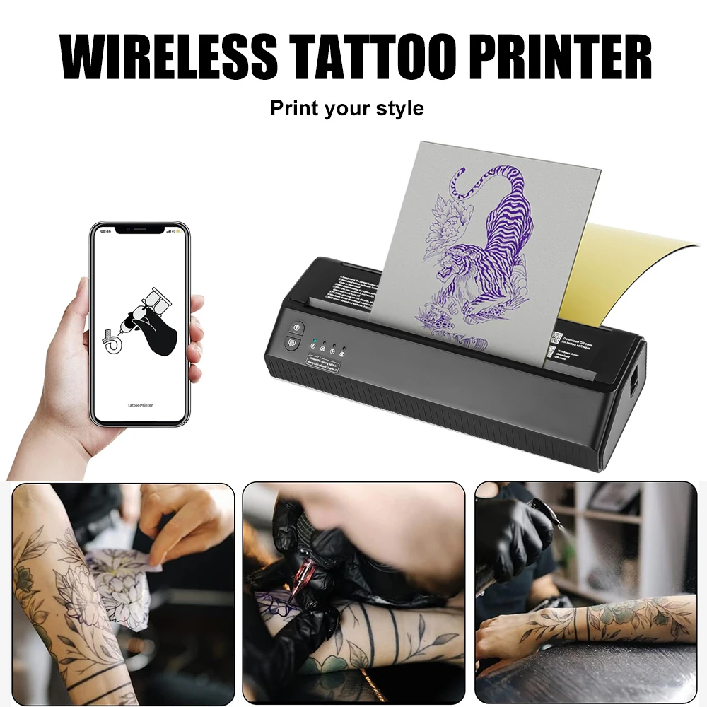 آلة نقل الوشم اللاسلكية المحمولة بلوتوث USB توصيل بطارية 2500 مللي أمبير في الساعة طابعة حرارية لنقل طباعة نسخ الورق
