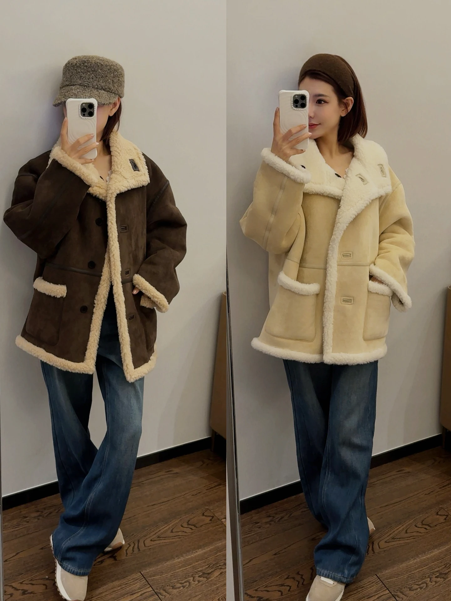 Manteau chaud rétro ASBR en similicuir et fourrure, col montant, double face, épais, style pastoral, pour femme