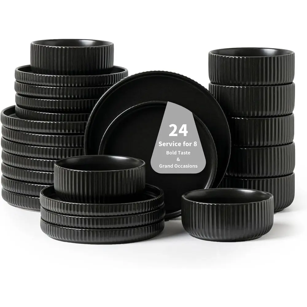 

Dinnerware Set, Bold Black Plate & Bowl Set for Premium Tableware or Large Gatherings