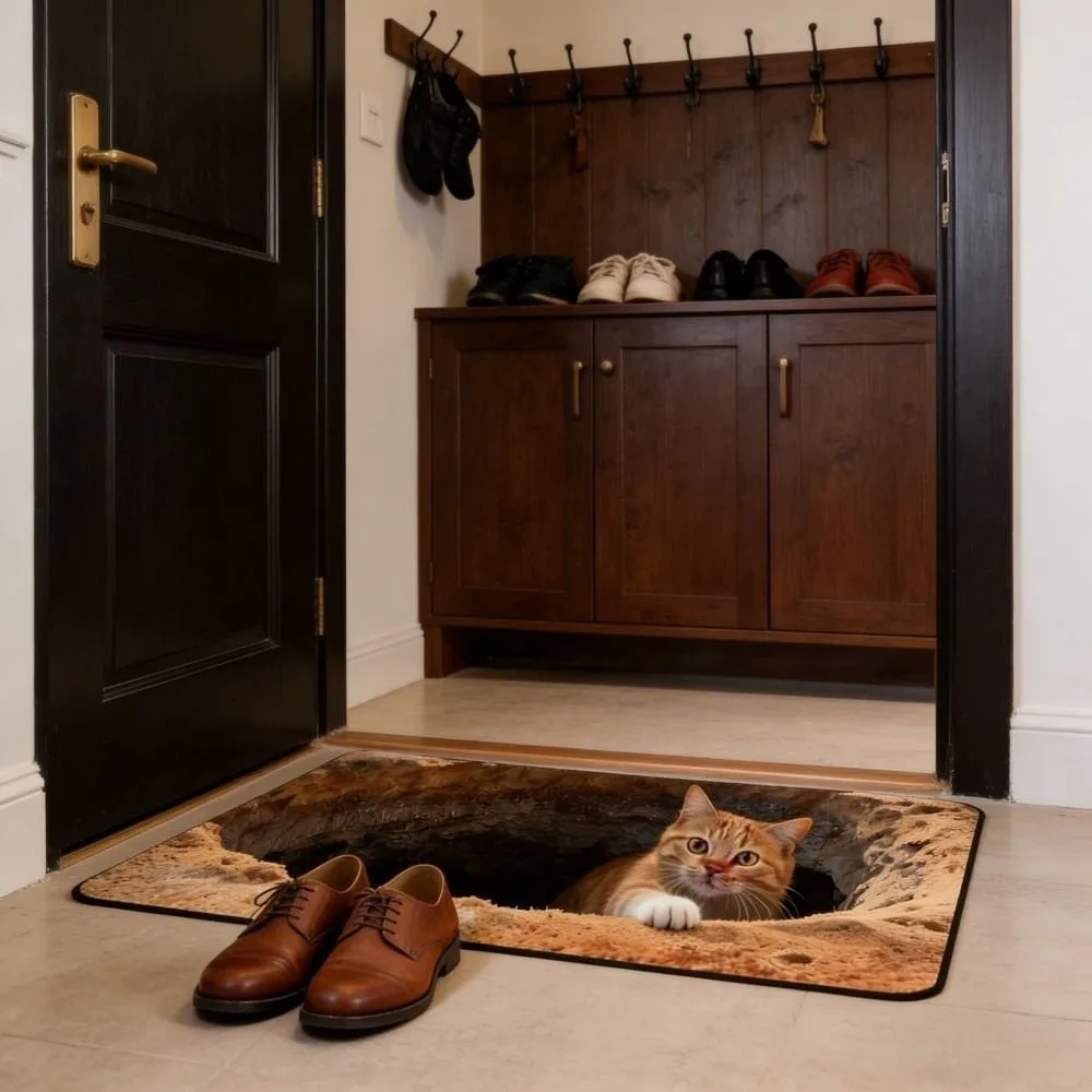 3D Flat Optical Illusion Doormat Water-absorbing Abrasion-resistant Bathroom Carpet Durable Non-slip Bedroom Door Rug Home