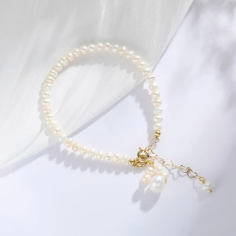 

Minar Lovely 14K Real Gold Copper Chain Genuine Freshwater Pearl Cat's Paw Beads Strand Charm Bracelets for Women Accessories