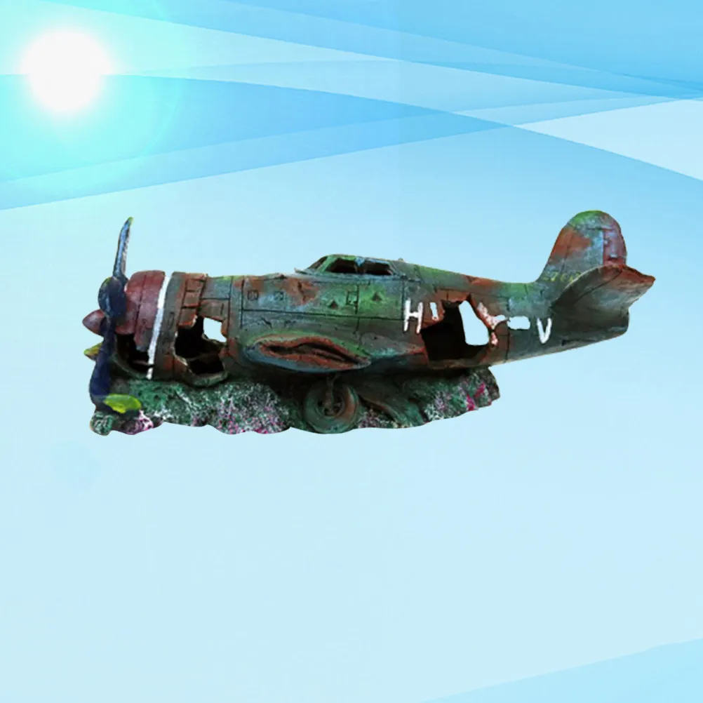 Resin Craft Fish Tank Plane L Size Artificial Wreckage Aquarium Decoration Ornament for Fresh and Salt Water Fish Tank Landscape