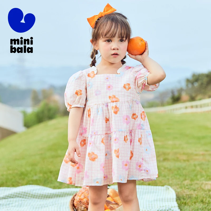 

Mini Bala Dress 2022 Summer New Girls Square Collar Pure Cotton Artistic French Princess Dress
