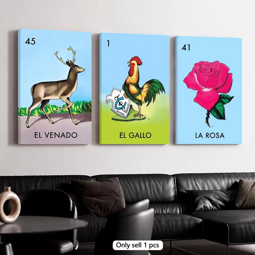 Mexican B-Bingo Lottery Framed Wall Painting Canvas Art Poster Solid Wood Frame for Room Living Home Decor