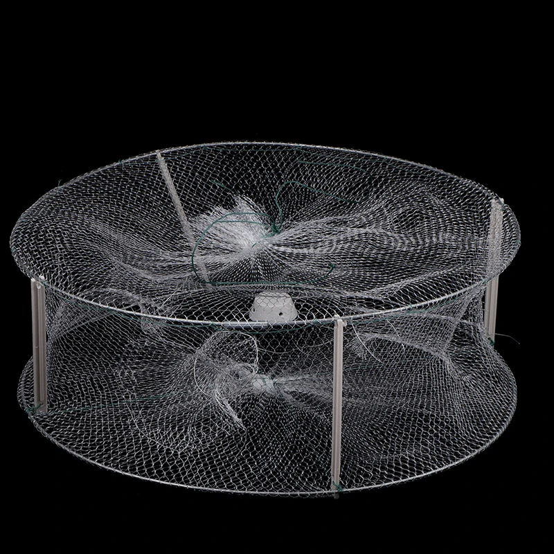 1Pc Foldable 4 Holes Landing Fishing Shrimp Fish Crab Bait Net Trap Crayfish Lobster Fishnet Cast Dip Cage Mesh