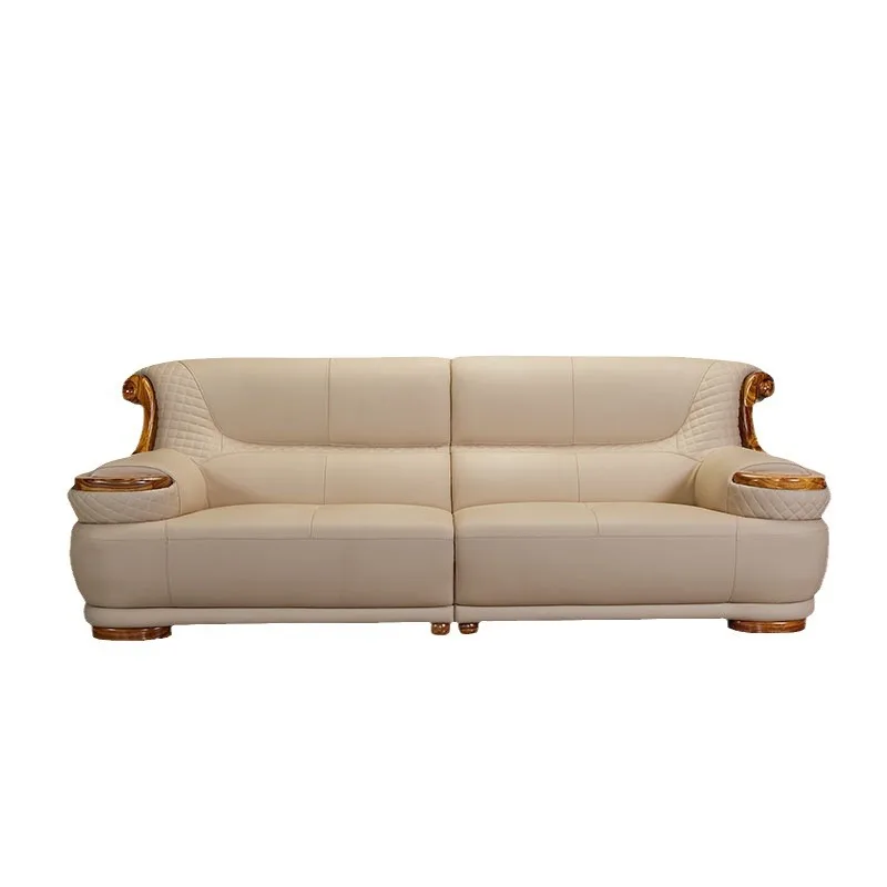 Modern simple ebony leather sofa new Chinese living room size apartment solid wood first layer cowhide new combination