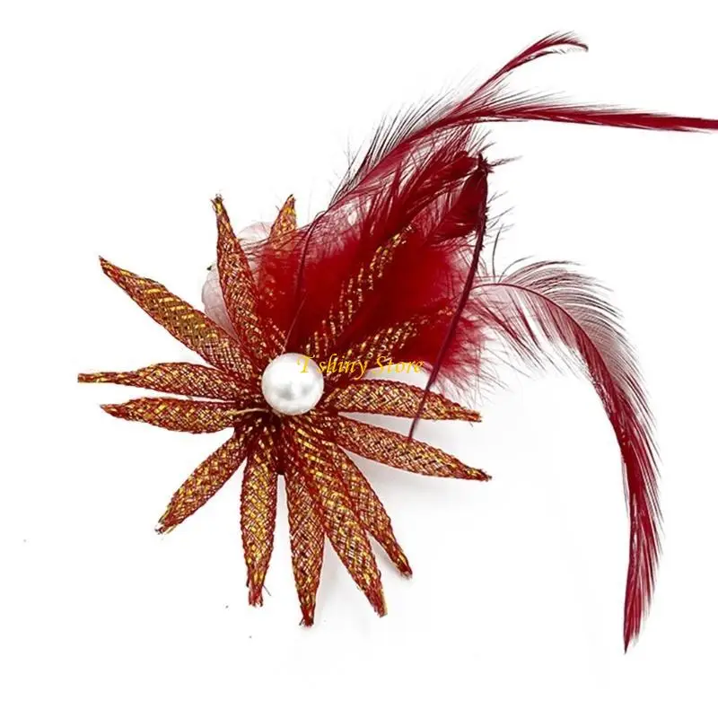 

N58F Современная сетчатая заколка для волос с акцентом подсолнечника и перьями, мягкий полиэстер для девочек, дам, фотосессий