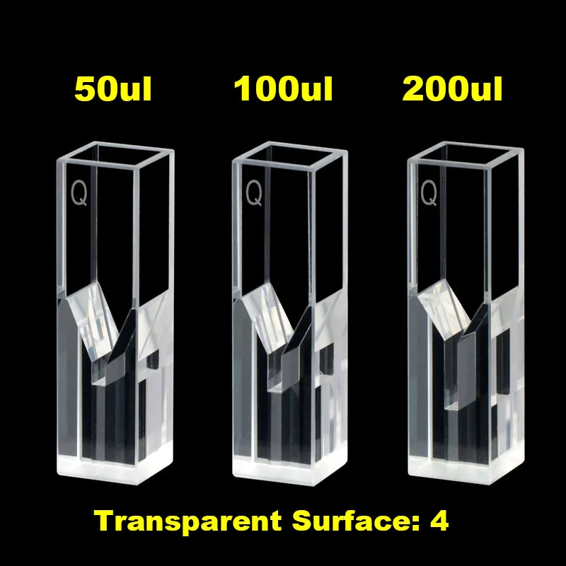 

10mm quartz ultramicro fluorescence cuvette JGS-1 four side transparent sample cell 50ul/ 100ul/ 200ul