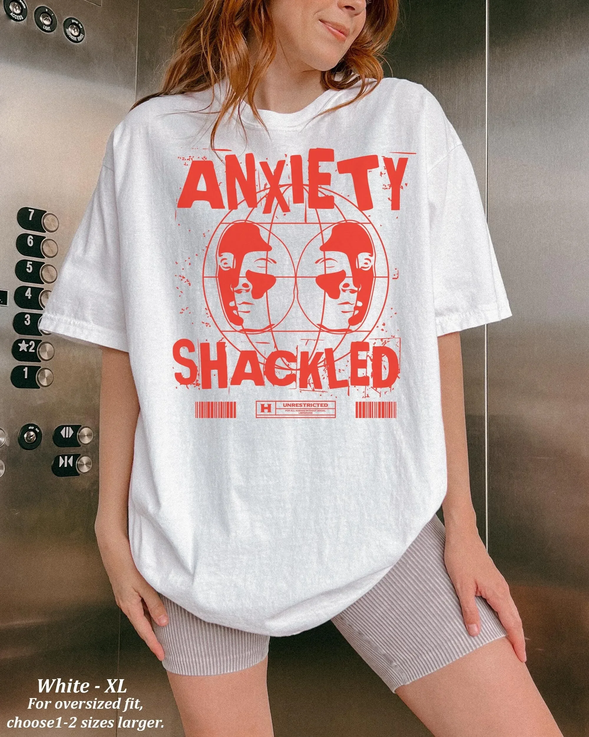 Comfort Colors Shackled Anxiety T Shirt Funny Saying Quote Mental Health Anxious Streetwear