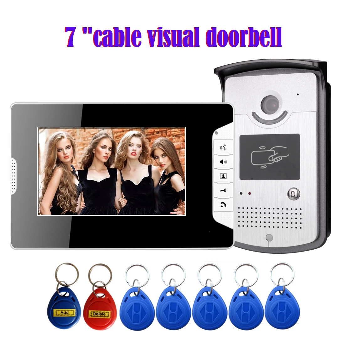 Visual Intercom Doorbell 7\'\'Color Wired Video Door Phone System Indoor Monitor ID Card Outdoor IR Camera Rain Proof And Unlock