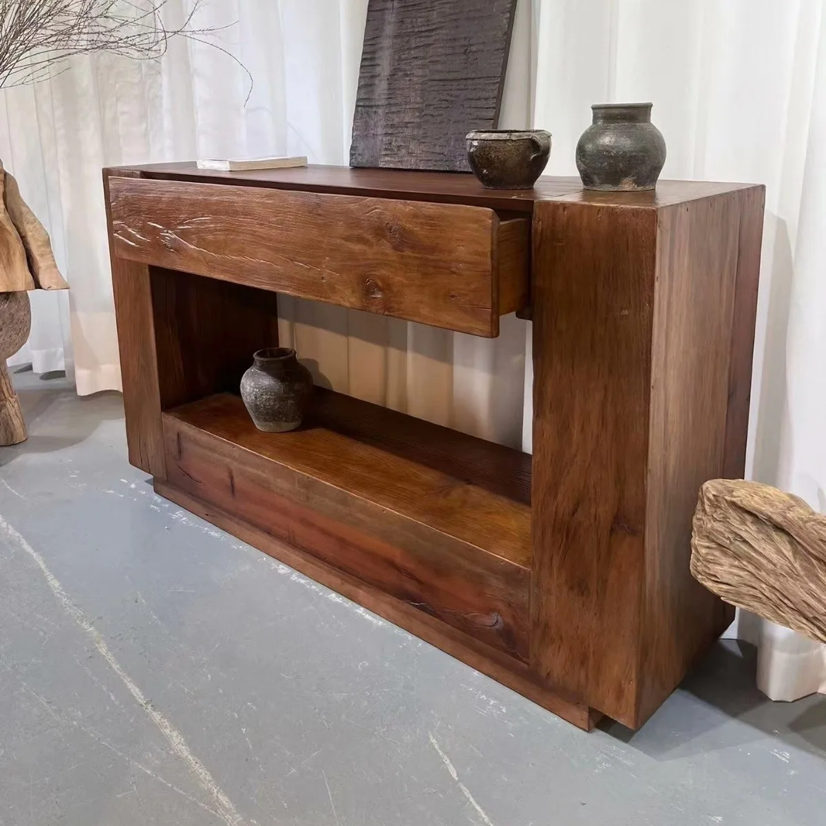 

#Wabi-sabi style old elm dining side cabinet living room wall-mounted cabinet wooden locker for hotel entrance