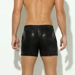 Men Fitness Shorts Solid Color Men Shorts Stage Show Performances Men's Faux Leather Shorts with Elastic Waist for Sports