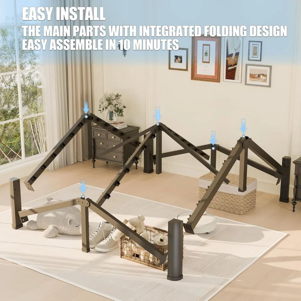 هيكل سرير معدني عالي التحمل مقاس 14 بوصة بالحجم الكامل مع أرجل زاوية مستديرة، وسدادة منزلق للمرتبة، وسعة 3500 رطل، وشريحة فولاذية #6