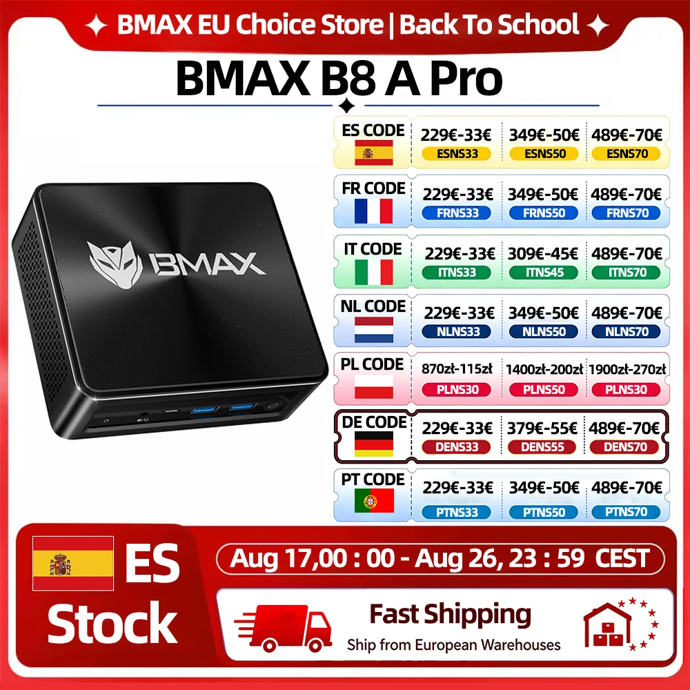 Bmax B8 A Pro Mini-PC AMD Ryzen 7 8745Hs Prozessor AMD Radeon 780M Grafik 16GB RAM 512GB SSD Windows 11 WLAN Bluetooth USB HDMI Type-C DP Mini-PC