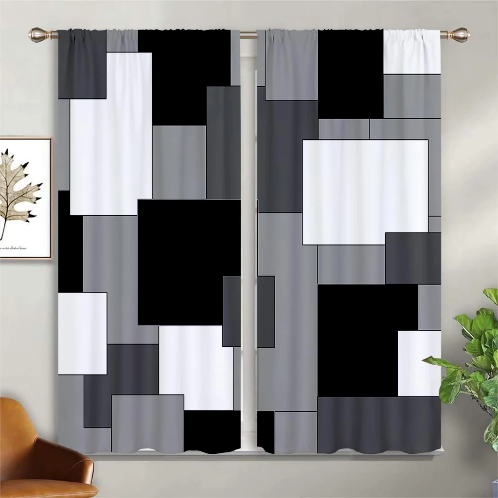 3D Printed Curtains with Colorful Plaid Pattern, Modern Simple Curtains, Kitchen Bedroom and Living Room, Can Be Customized