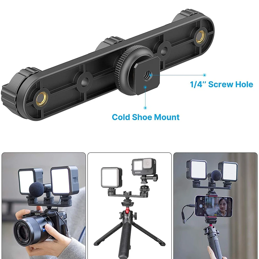 Triple Cold Shoe Extension Mount Hot Shoe Adapter Extension Bar Bracket with 1/4\