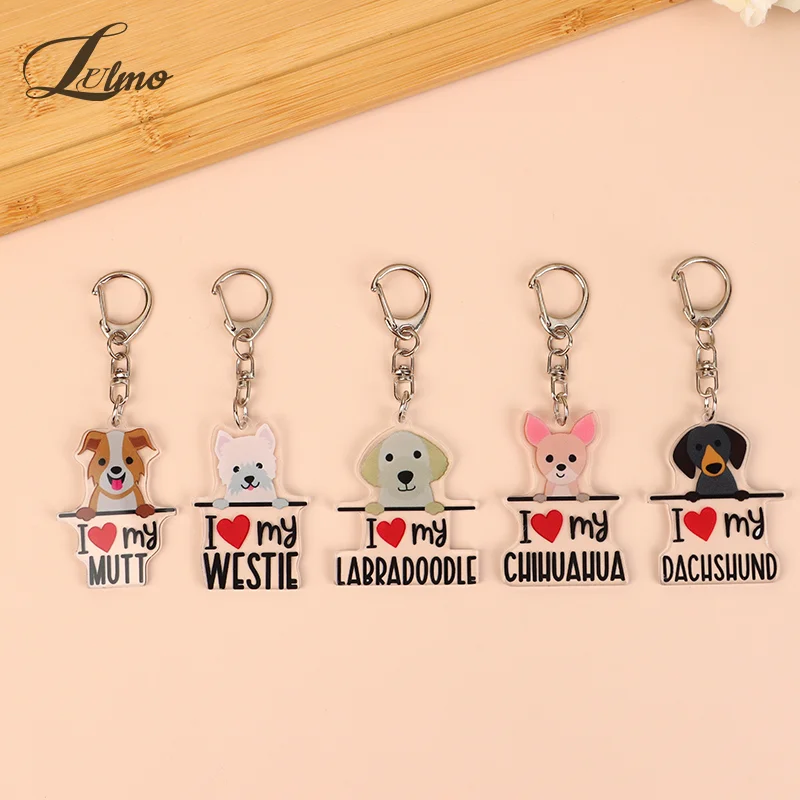 1 par I Love My Westie Golden Retriever Terrier Beagle llavero acrílico llaveros accesorios lindo bolso colgante para regalos de seguidores