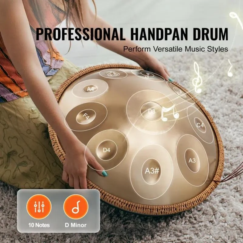 22 Inch D Minor Handpan Drum Steel Tongue Drum with Mallets Healing Sound Instrument for Beginners Yoga Meditation Practice