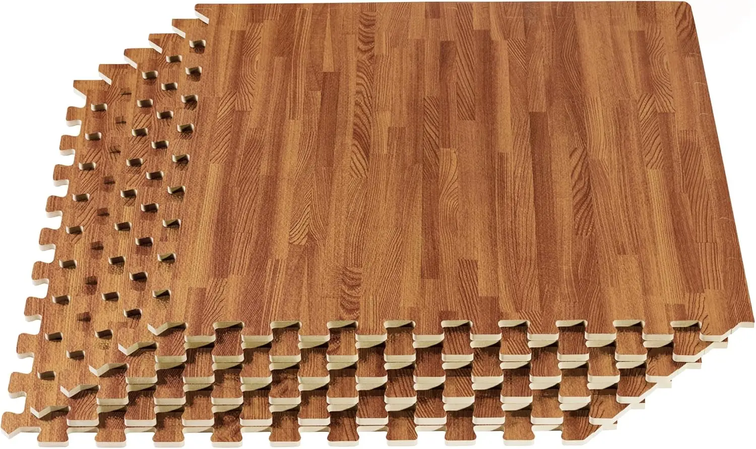 

Premium Wood Grain Interlocking Foam Floor Mats, Anti-Fatigue Flooring, 5/8 Inch Thick Printed Tiles