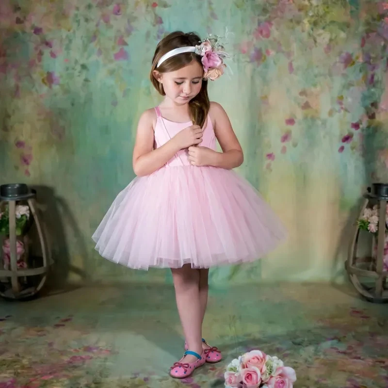Soft Pink Spaghetti Strap Ballet Tutu Dress Adjustable Tulle Skirt Girls Toddler Dance Birthday Pageant Party Outfit Vestidos
