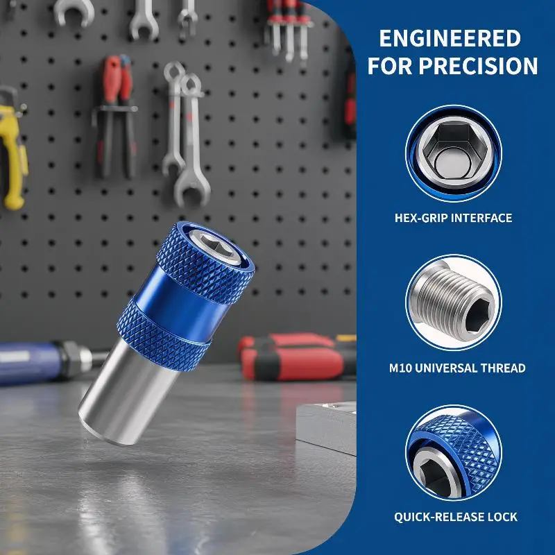 10mm Threaded to 1/4 Inch Hex Shank Adapter with Auto Lock for Secure Fastener Fit