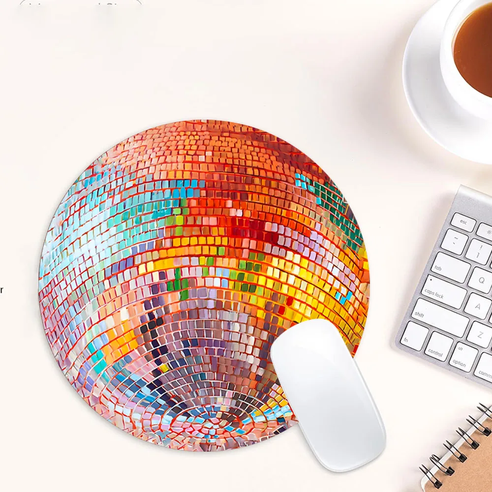 Round Mouse Pad Color Disco Ball Design Rubber Mousepad Aesthetic Desk Accessory for Office Laptop Computer Gift for Friend