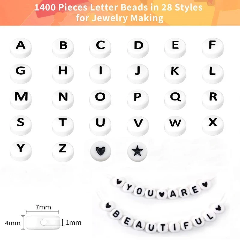 1400PCS Letter Beads 28 Styles Friendship Bracelets Assorted Alphabet Beads Preppy Beads Jewelry Making Kit with Beads Case