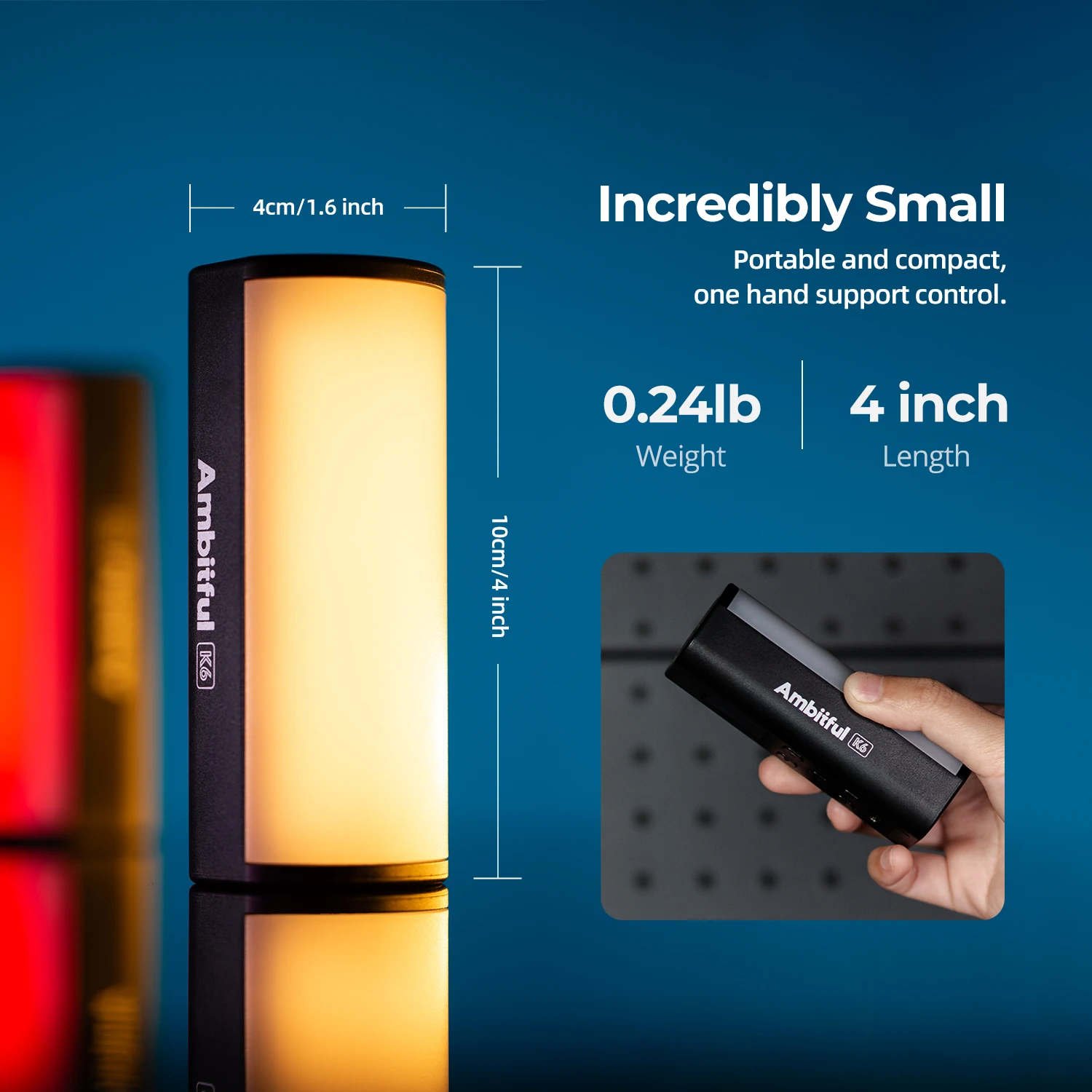Ambitful K6 Mini RGB Photography Stick Tube Light 2500-9000K Video Handheld LED Fill Lamp Magnetic for Vlog Youtube Live Stream