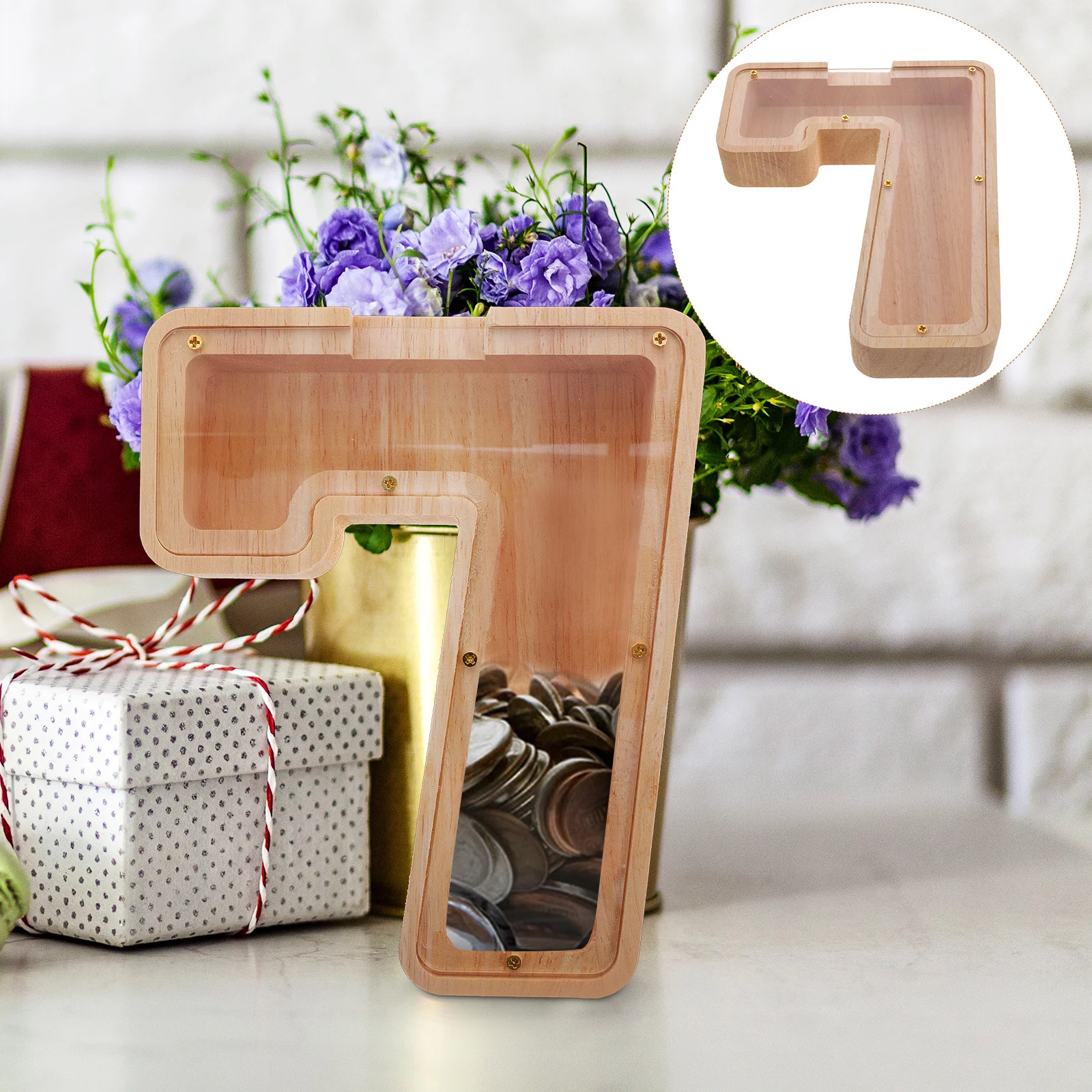 Cofrinho de madeira transparente digital, jarra de poupança moderna estilo fazenda multifuncional caixa de dinheiro para moedas decoração de mesa