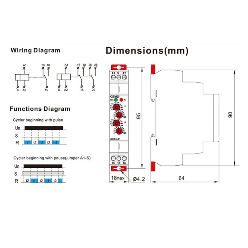 AA84 GEYA GRT8-S Асимметричное реле таймера цикла SPDT 16A Электронное повторное реле, GRT8-S1 ACDC12V-240V