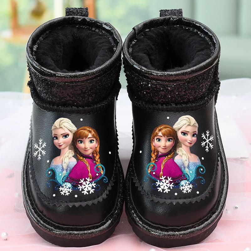 Disney Princess Girls Frozen Winter Snow Fur stivali in pelle scarpe da acqua antiscivolo viola rosa rosso scarpe calde taglia 26-37