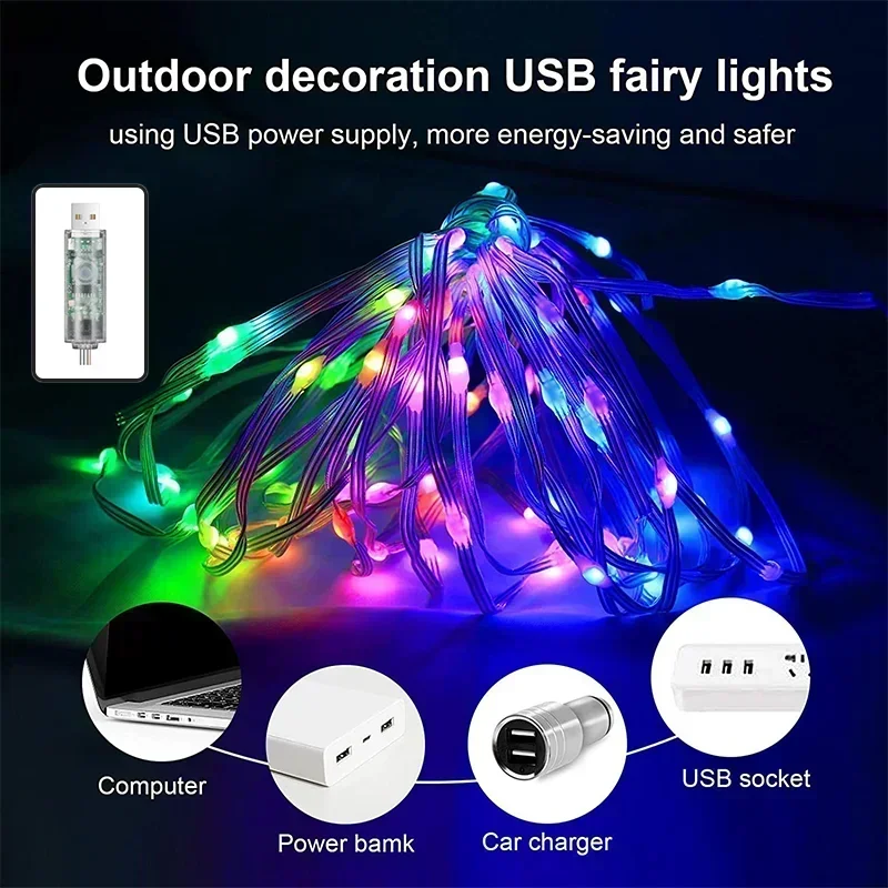 2-30M WS2812B Bluetooth Christmas Lights Fairy Lights Dreamcolor RGBIC Addressable LED String Wedding Festoon Home Party Decor