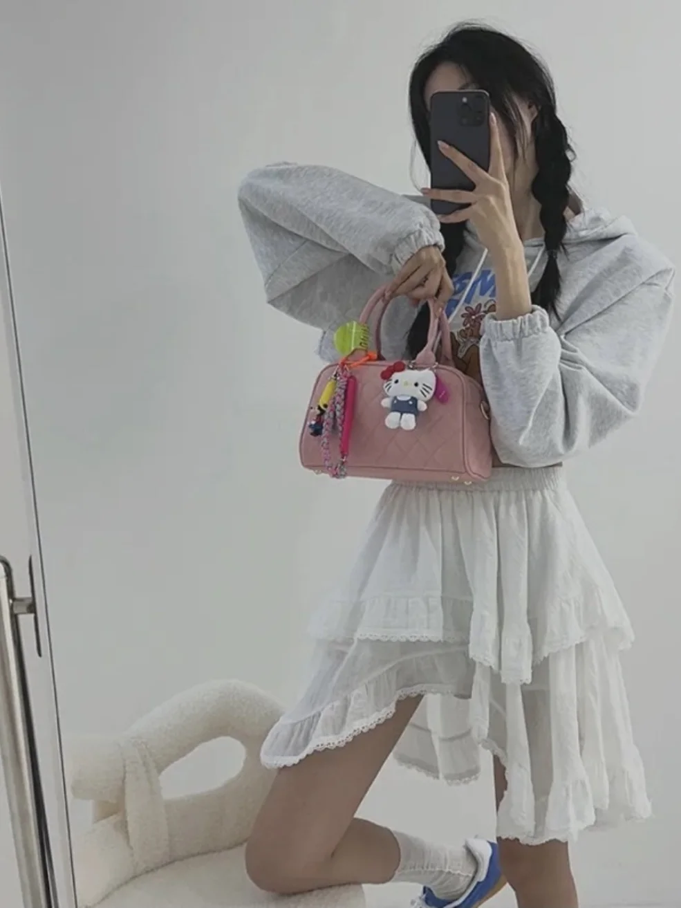 Falda acampanada con encaje Irregular para mujer, cintura elástica, adelgazante, plisada, antienvejecimiento, versátil, para pastel, Faionable