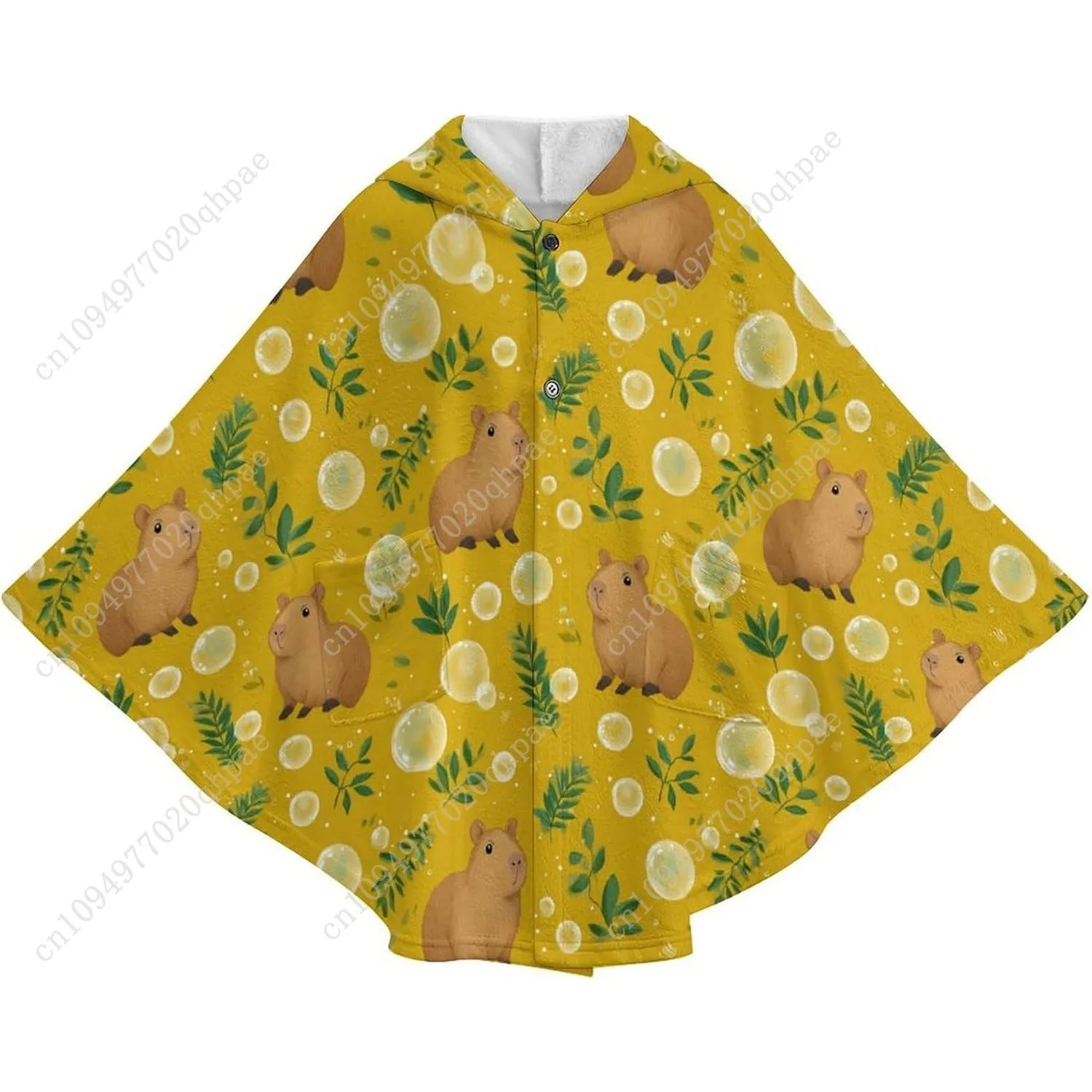 سترة بطانية مريحة من الفلانيل، سترة بغطاء للرأس كبيرة الحجم من كابيبارا اللطيفة مع جيوب للأطفال والمراهقين #4