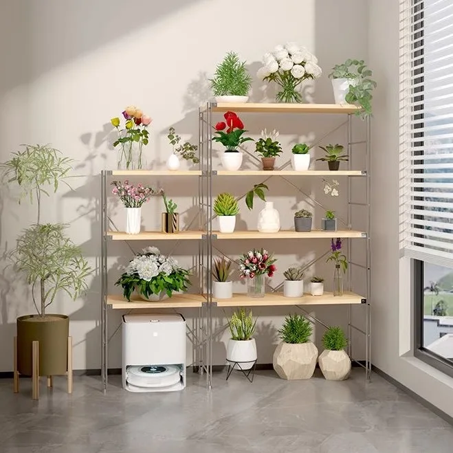 

Japanese-style log wind balcony flower stand succulent green plant rack movable with wheel living room washing machine sorting s